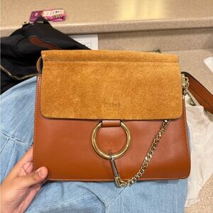 Tan Leather and Suede Crossbody Bag